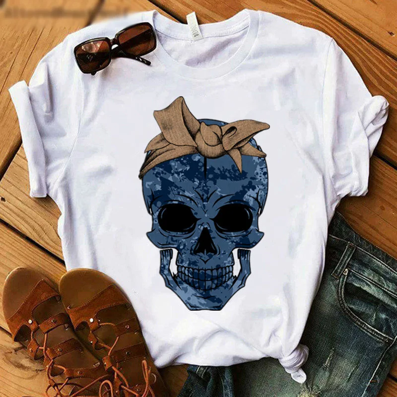 New explosive skull print women's t-shirt summer graphic t shirts  oversized t shirt  tops