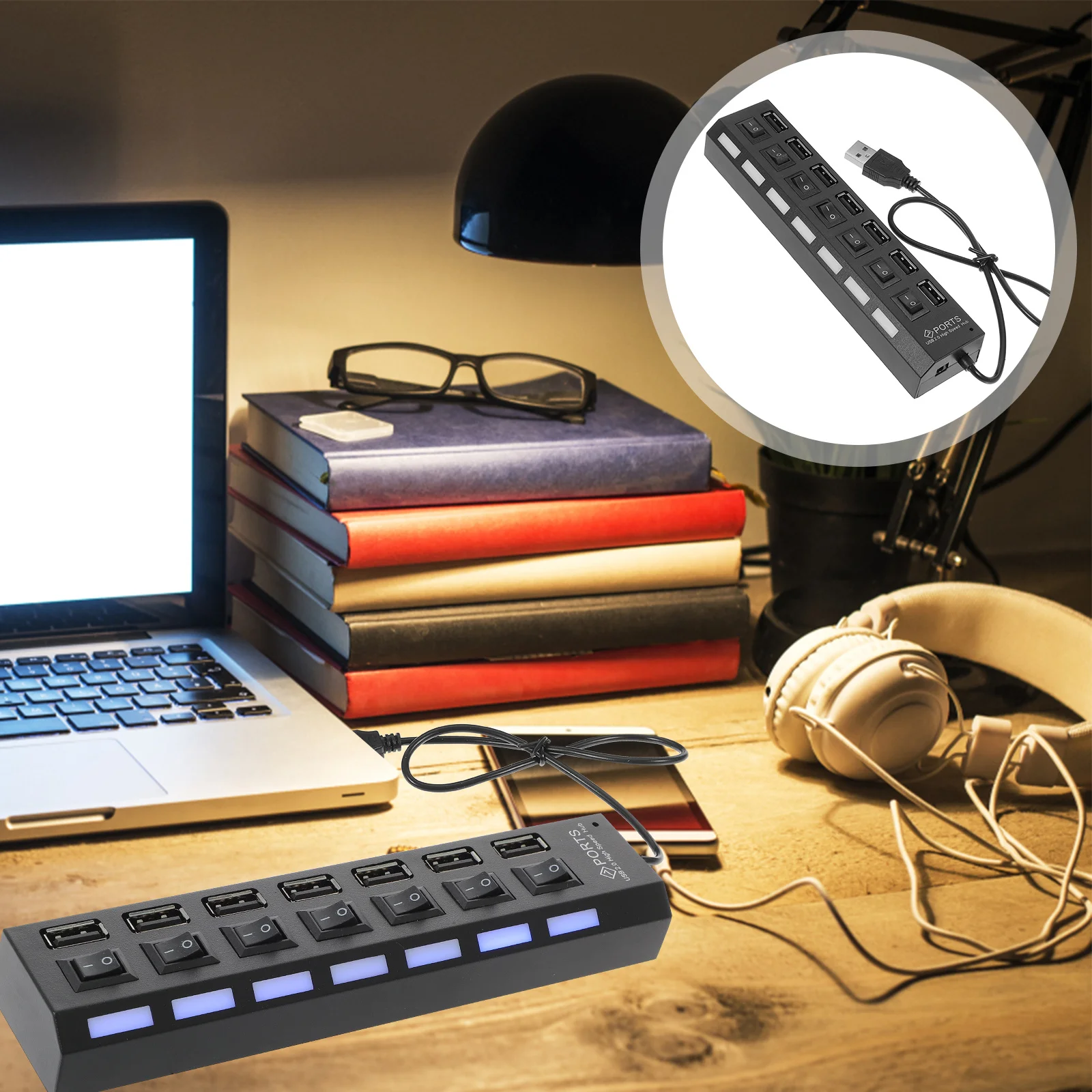 7-портовый USB-концентратор, адаптер-сплиттер с несколькими портами USB для портативного компьютера, независимые порта, практичный, энергосберегающий, безопасный