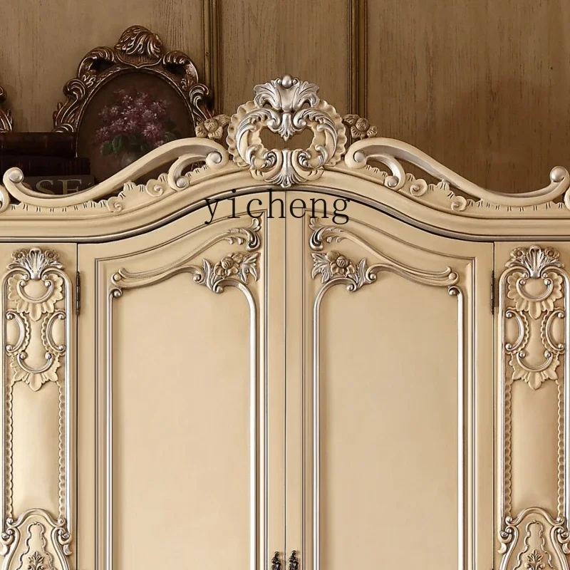 solid wood wardrobe luxury American carved villa large wardrobe French four-door wardrobe locker