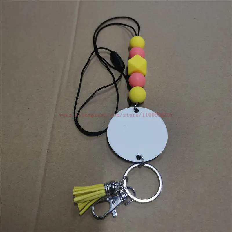 sublimation blank silicone bead Lanyard item with white mdf hot transfer blank material 20pcs/lot