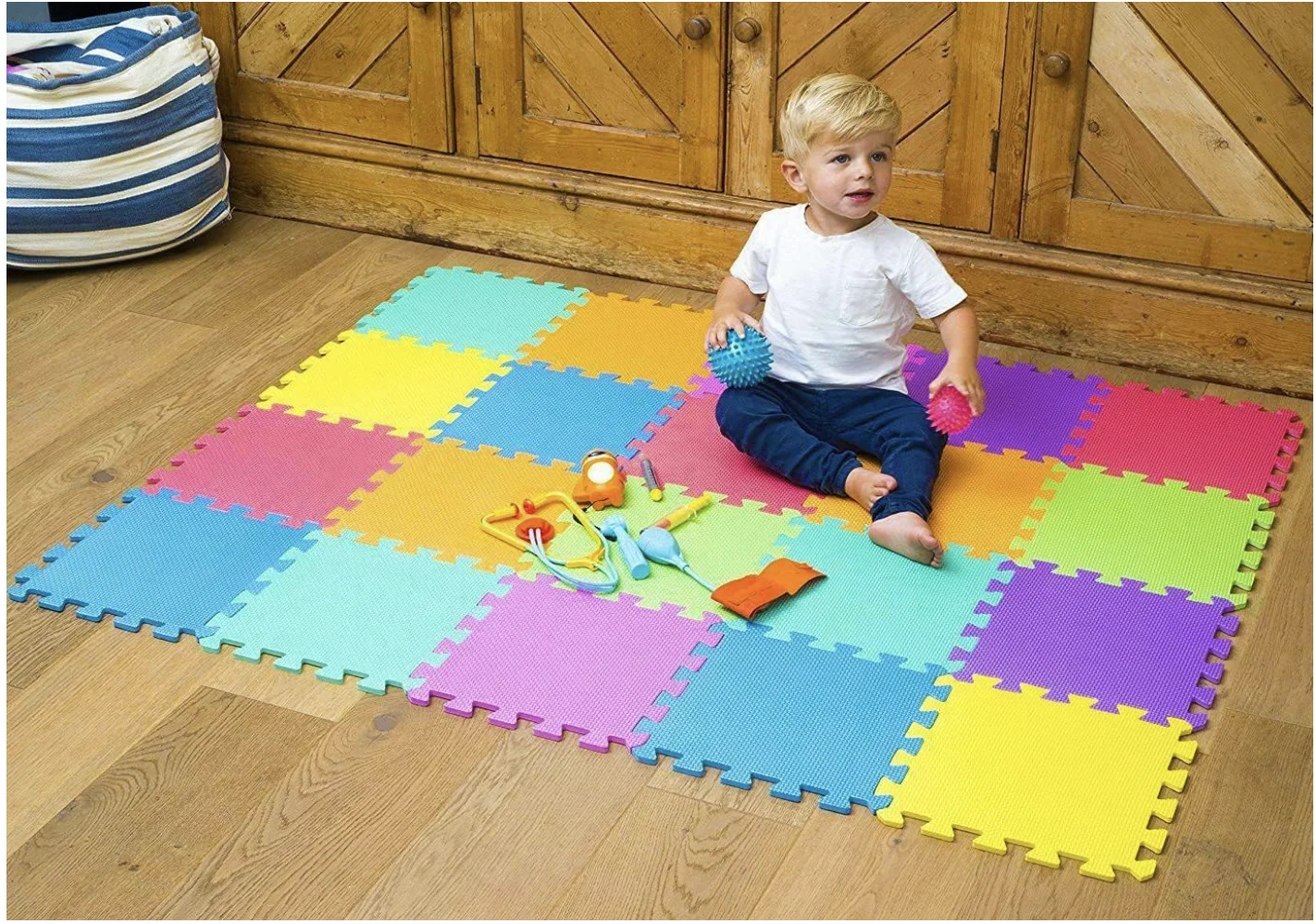 Kids Puzzle Play Mats, 20pcs Extra Large Colorful Foam Flooring Tiles, Interlocking Floor Mats with Borders for ChildrenCrawling