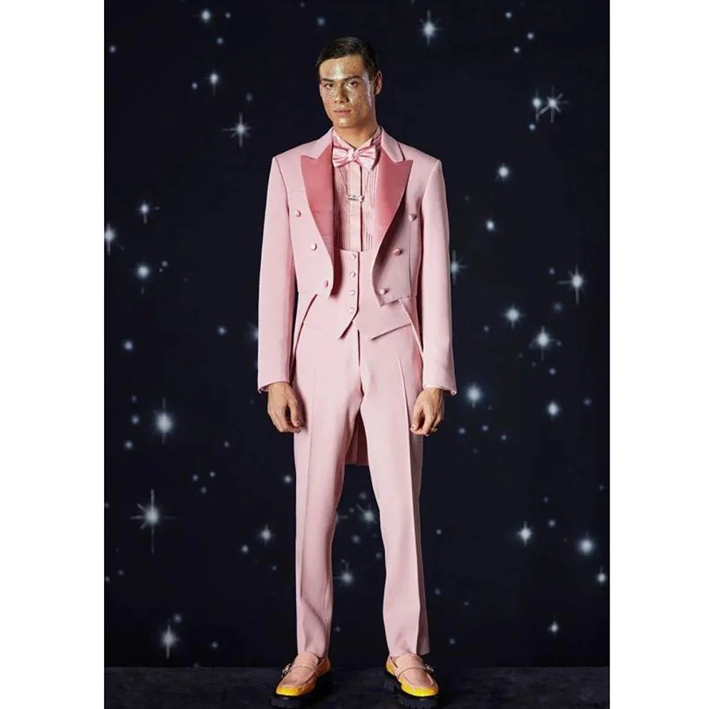 

3 Pieces Pink Tuxedo High-end Custom Men Suit Blazer+Pants+Vest New Handsome Formal Performing Wedding Tailored Set