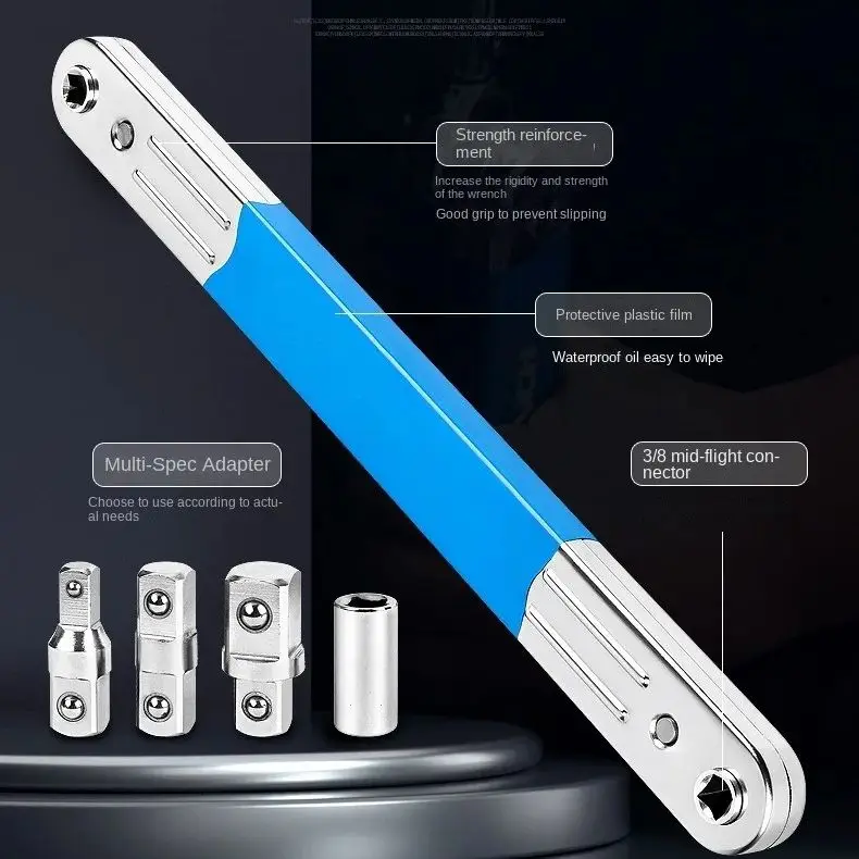 Multi functional extension wrench, ratchet linkage, quick right angle wrench, extension rod, repair tool socket, extension rod