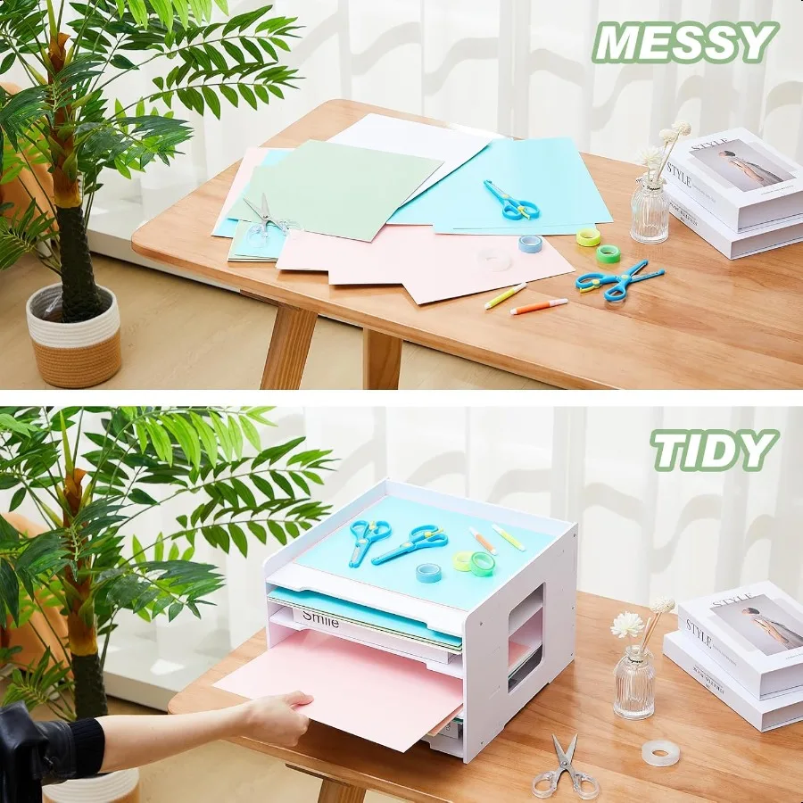 Juexica, 2 упаковки, 4-уровневый органайзер для бумаги для скрапбукинга, 12,6 x 12,6 дюймов, органайзер для файлов для стола, штабелируемый держатель для бумажных лотков для дома