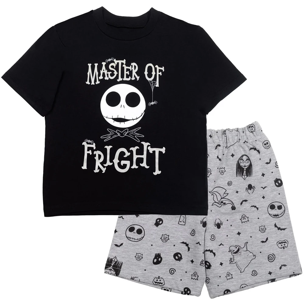 

The Nightmare Before Christmas Kids Set Black Tee & Gray Shorts "Master of Fright" Jack Skellington Boys Halloween Style Gift