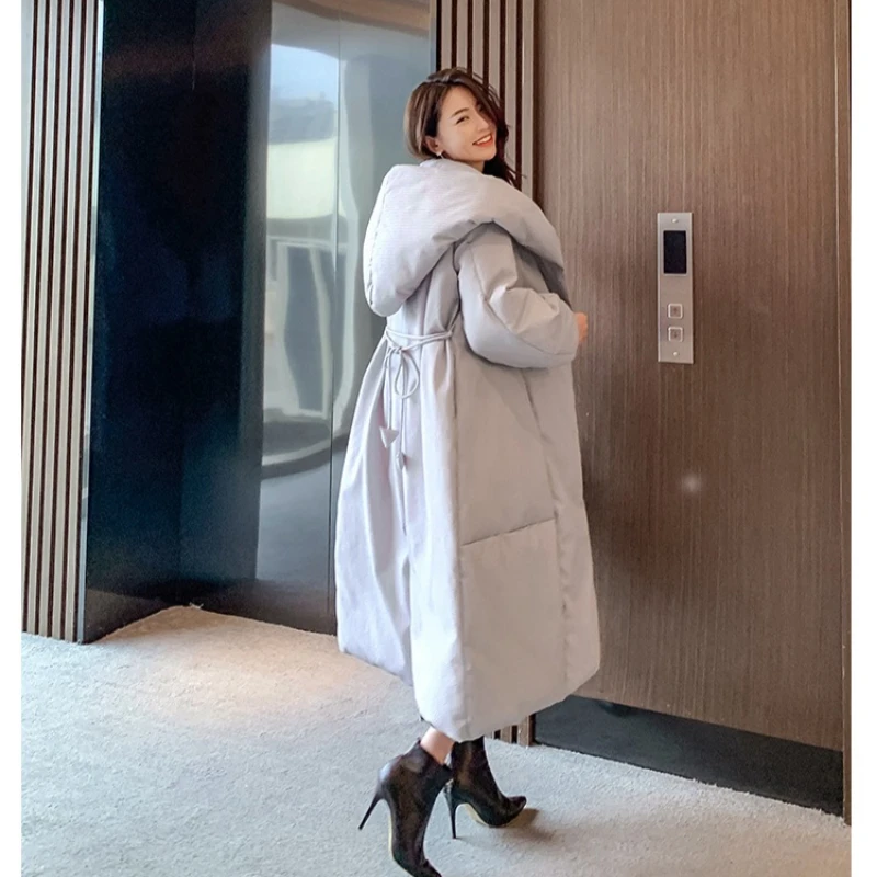 الفاخرة عالية الجودة شتاء جديد دافئ حزام سميك 90% الأبيض بطة أسفل سترة المرأة سترة منفوخة فضفاضة طويلة أسفل معطف كندا