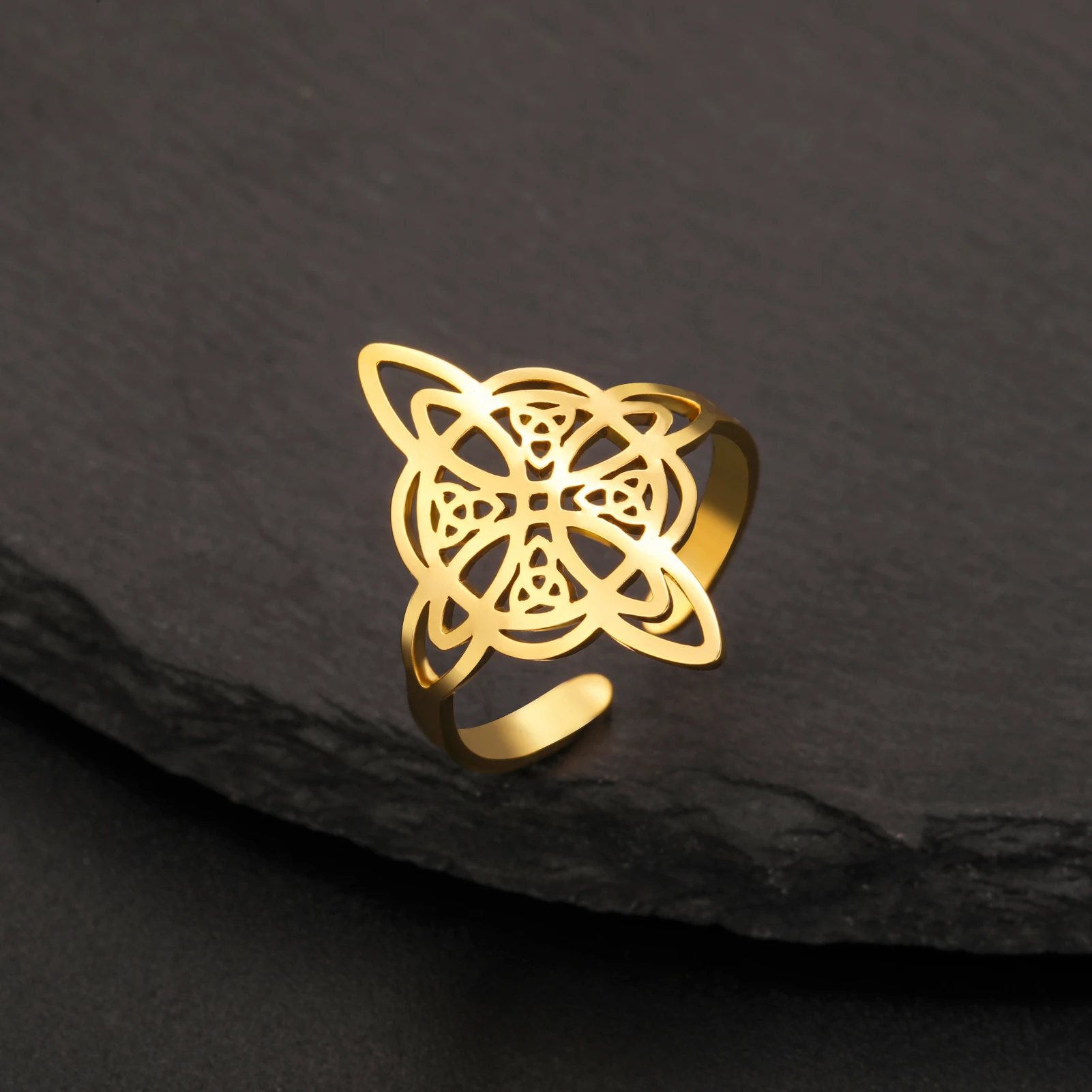 Celtic Knot Ring Stainless Steel Opening Adjustable Men's and Women's Witchcraft Talisman Jewelry Gift