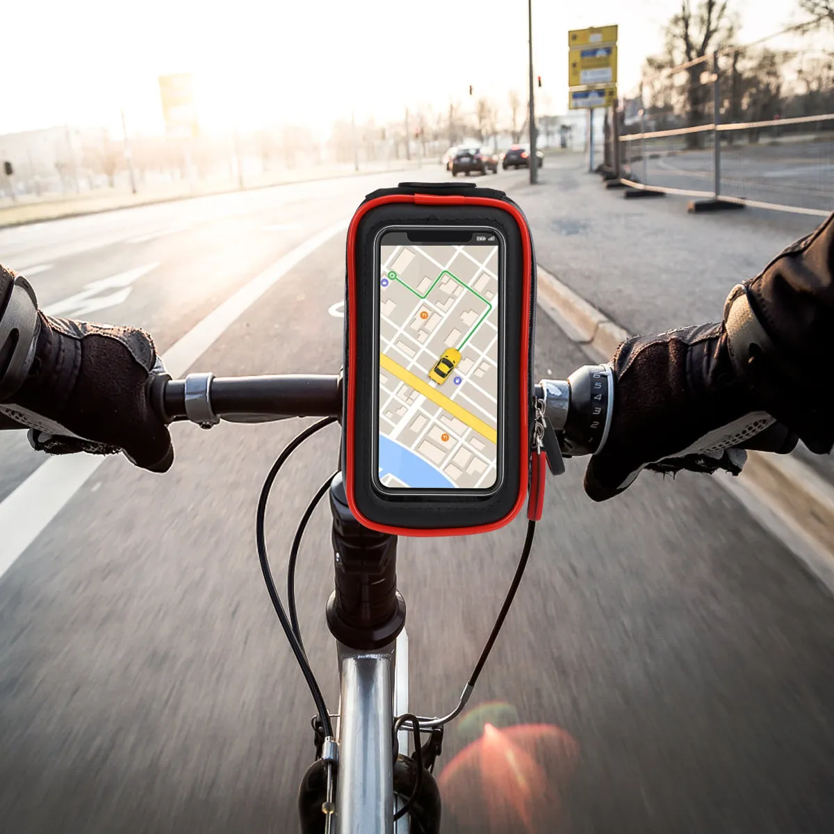 Bike Phone Bag with Stand Waterproof Cell Phone Holder Front Mount Cycling Convenient Storage Black Mobile Bag for Bike