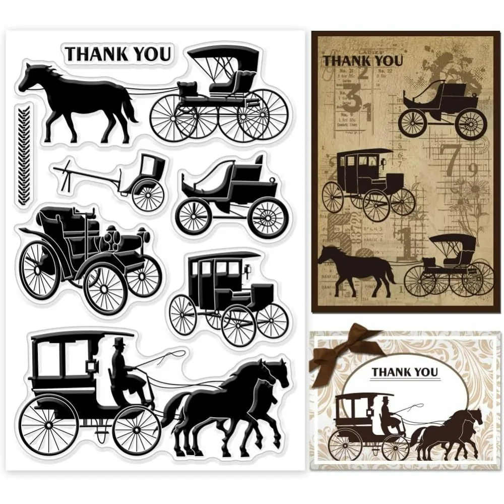 Vintage Carriage Silhouette Clear Stamps for Cards Making Retro Transportation Clear Stamp Seals Transparent Stamps for DIY