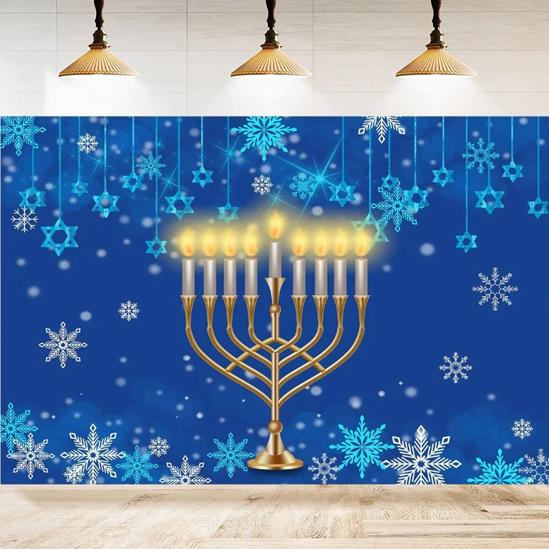 Happy Hanukkah Photography Backdrop Chanukah Party Background Photo Decor For Jewish Festival Holiday Poster Photo Booth Props