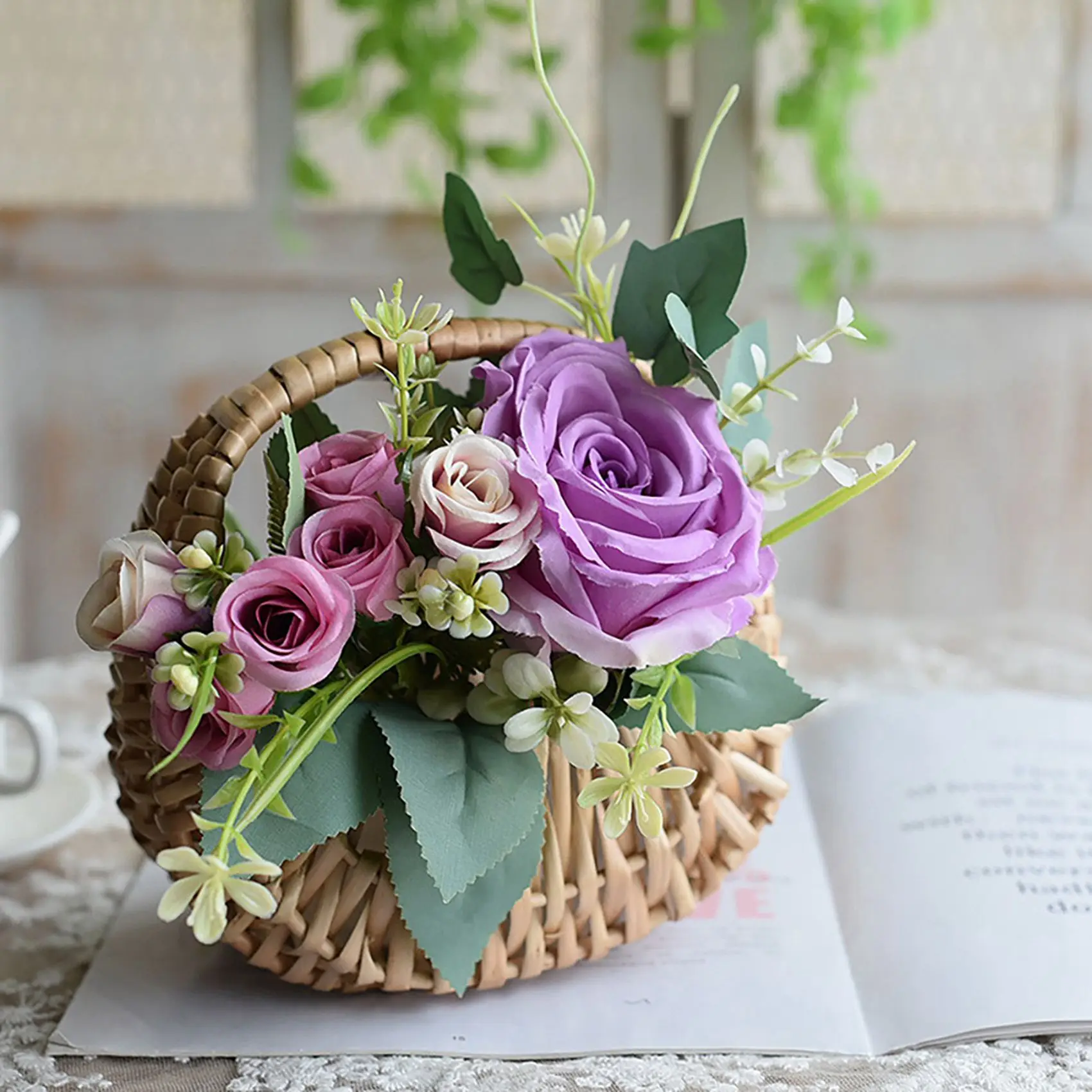ABVJ-4 Pcs Hand-Held Flower Arrangement Basket Hand-Woven Creative Flower Pot Storage Basket Flower Girl Basket Home Decor