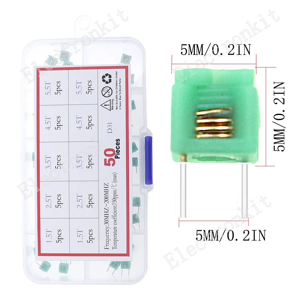 50pcs 5Value MD0505 molded inductance hollow coil inductance 5*5-1.5T 2.5T 3.5T 4.5T 5.5T Adjustable inductance kit