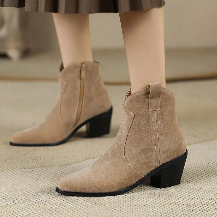 

Big Size 46 pointed toe ankle boots for women chunky heels Western boots