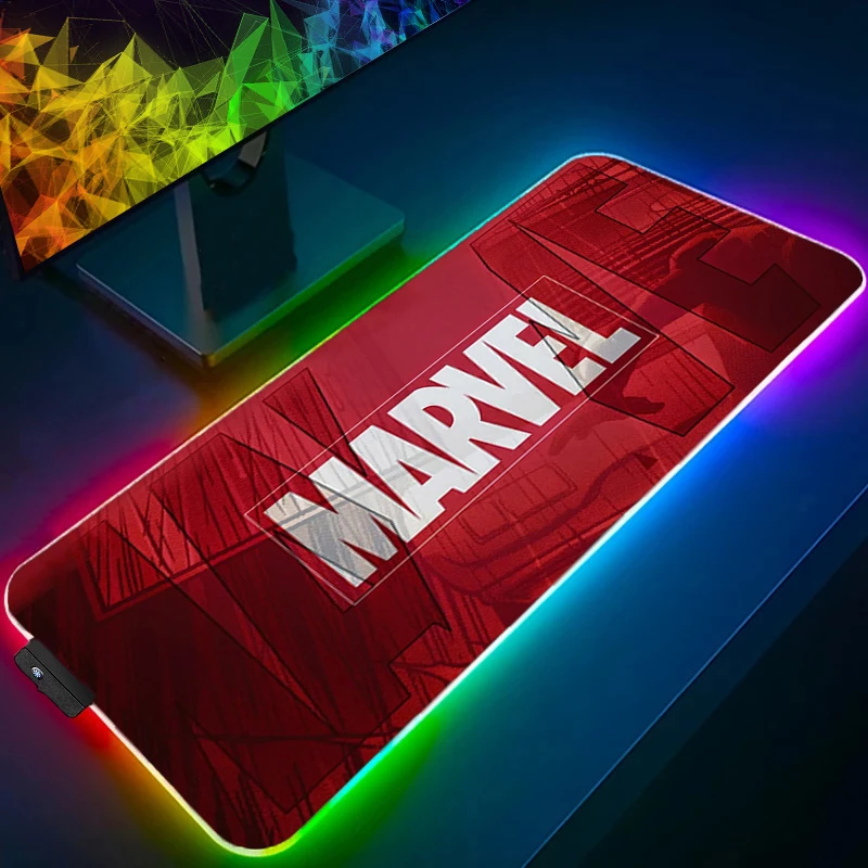 LED Gaming Muismat Iron Man Grote Rand Wit XXL Computer RGB Muismat Bureaumat PC Tapijt Toetsenbord Gamer Accessoires Backlight