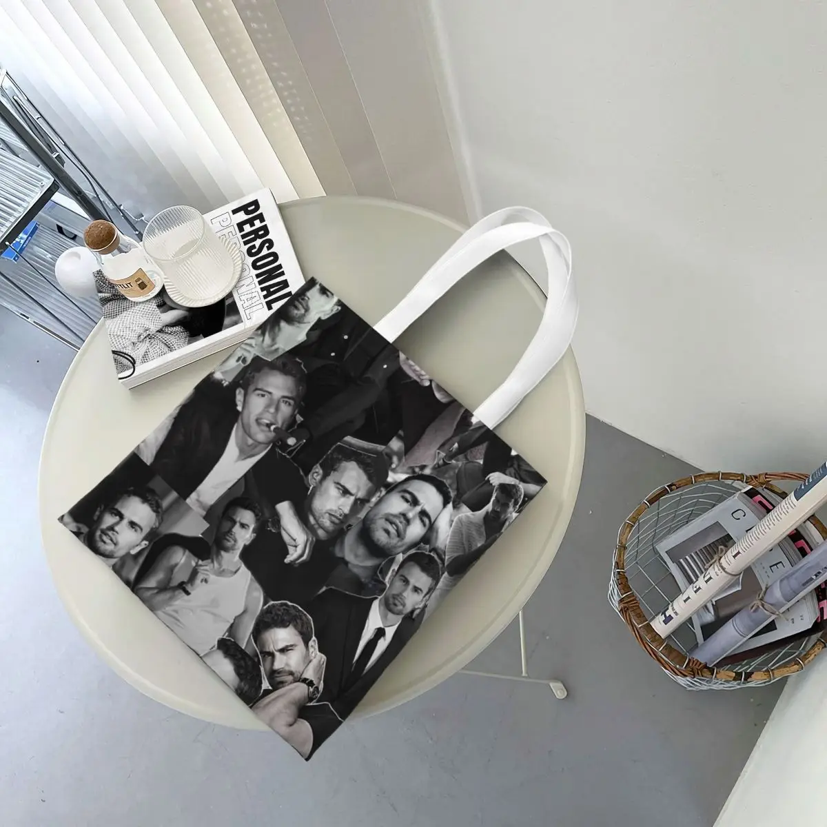 Theo James Photo Collage  Shopping Bags Canvas The Tote Bag Reusable for Girls Shoulder Tote Travel Handbag