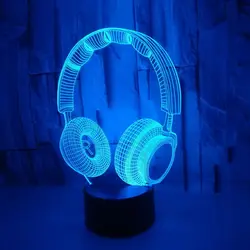 3D DJ Headphone Headset Night Light Led Touch Switch Decor Table Desk Optical Illusion Lamps for Kids Toy Love Birthday Gifts