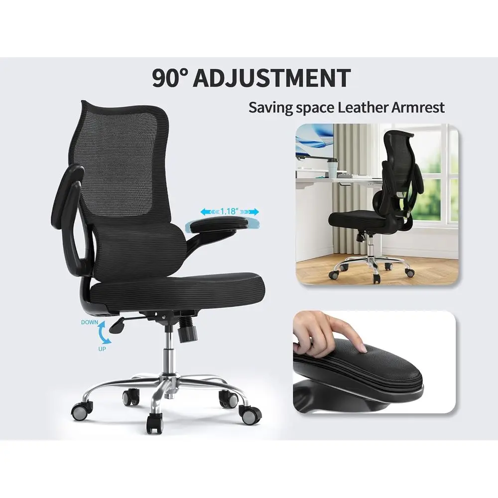 كرسي مكتب مريح بظهر مموج مع دعم قطني قابل للتعديل للمكتب المنزلي والألعاب والقراءة (أسود) #6
