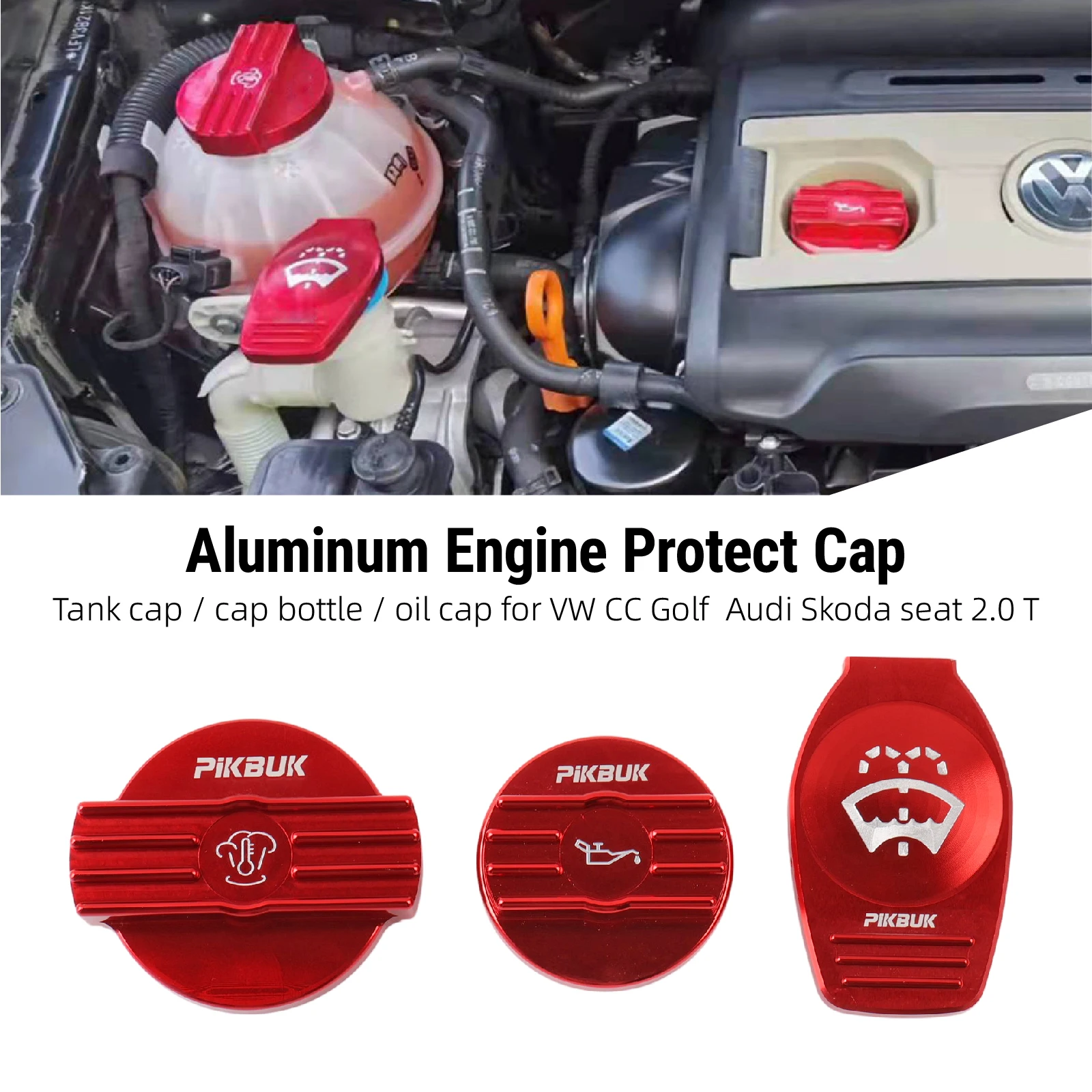 PIKBUK Aluminum Oil Cap Tank Bottle Cap For VW CC Golf 6 R MK6 Scirocco EA888 Engine Protection Original Part