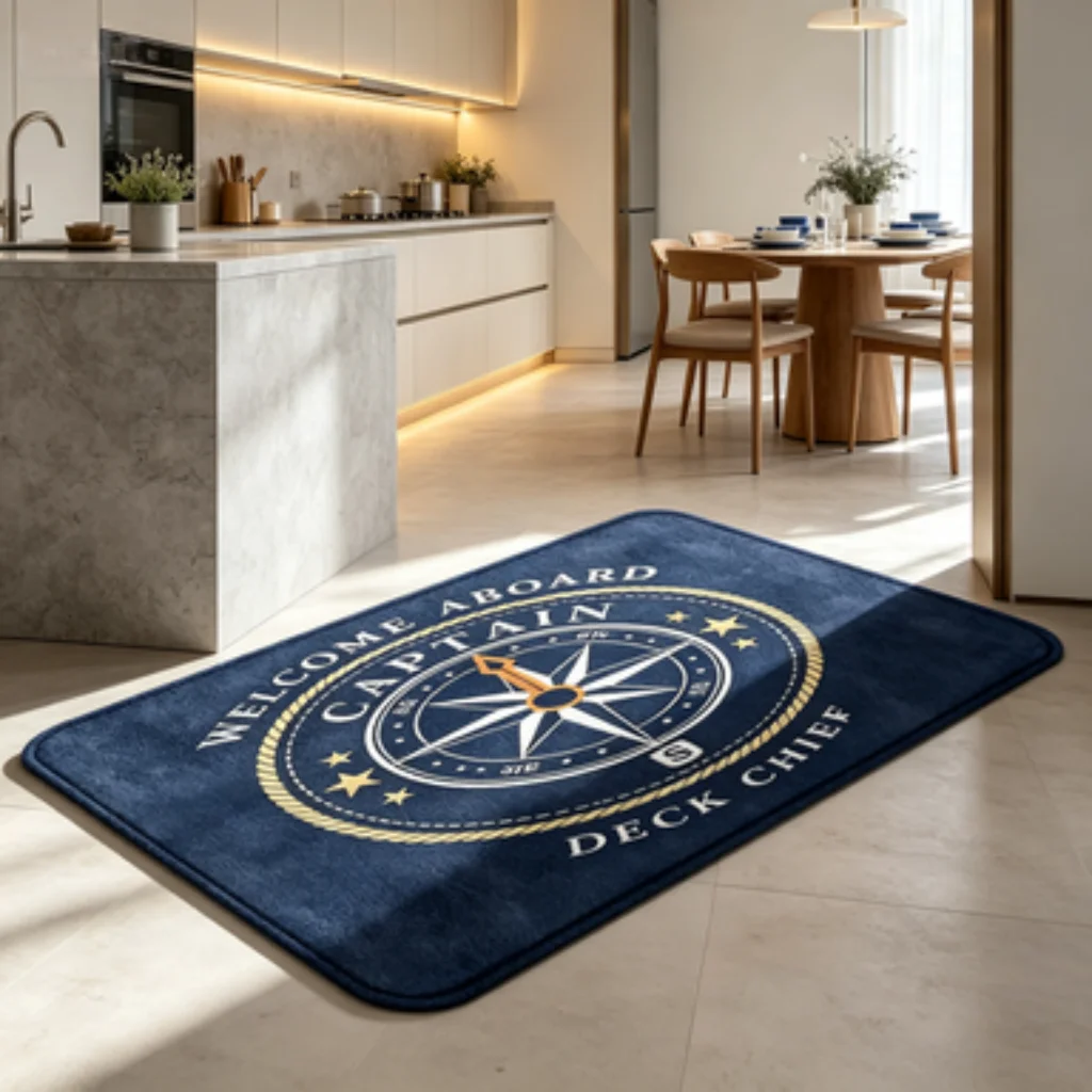 Navy Gold Anchor Soft Mat, Navy Compass Anchor Foot Mat, Navy Ship Wheel Anchor Runner, Eternal Bloom Floral Mat.