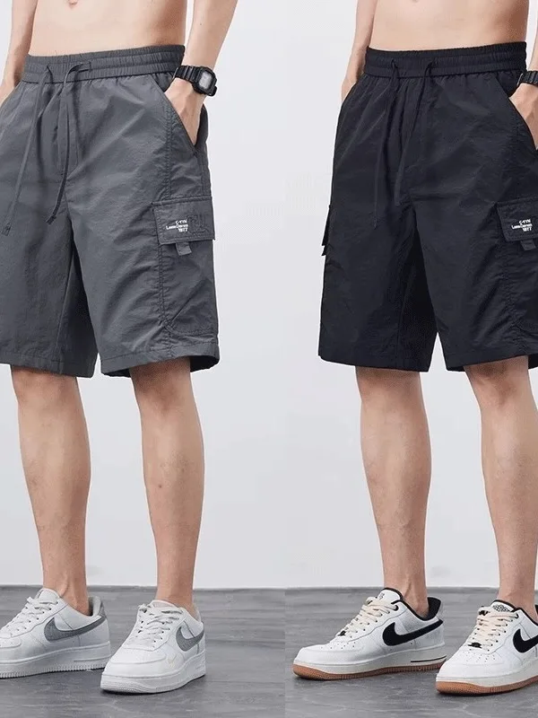 

Casual Ice Silk ort Pants Men's Summer Thin Outerwear Five-Quarter Length Straight Leg Youthful Energy Sle Qui Dry Fa...