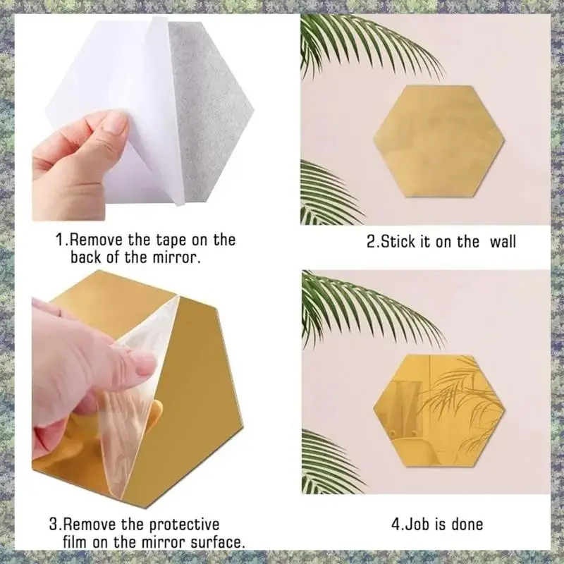 

WON 48 шт. 3D зеркальные наклейки на стену шестигранные DIY зеркала наклейки самоклеящаяся мозаичная плитка наклейки для украшения спальни, F
