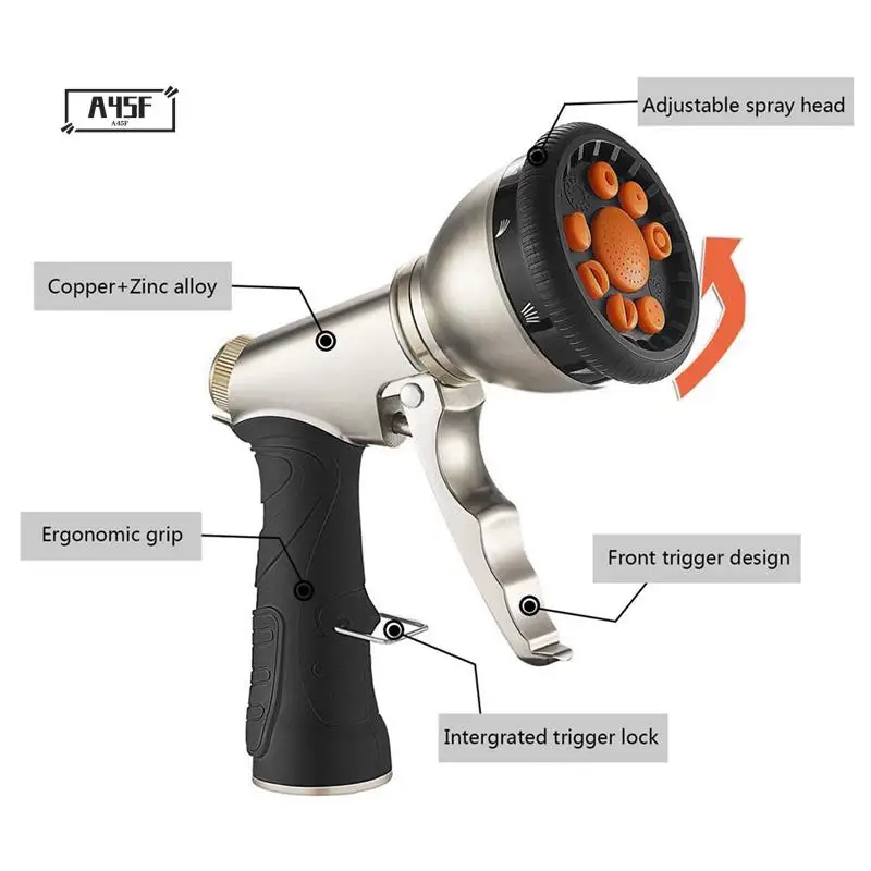 

A45F-Garden Hose Nozzles Metal High Pressure Jet Garden Water Hose Spray For Cleaning