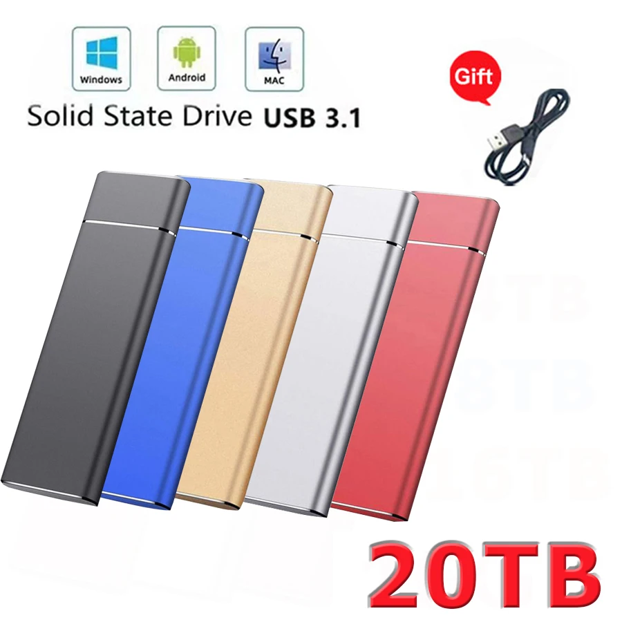 Hard Drive 20TB High-speed External SSD Portable SSD USB3.0 Solid State Disk Backup Storage for Mac/Laptop