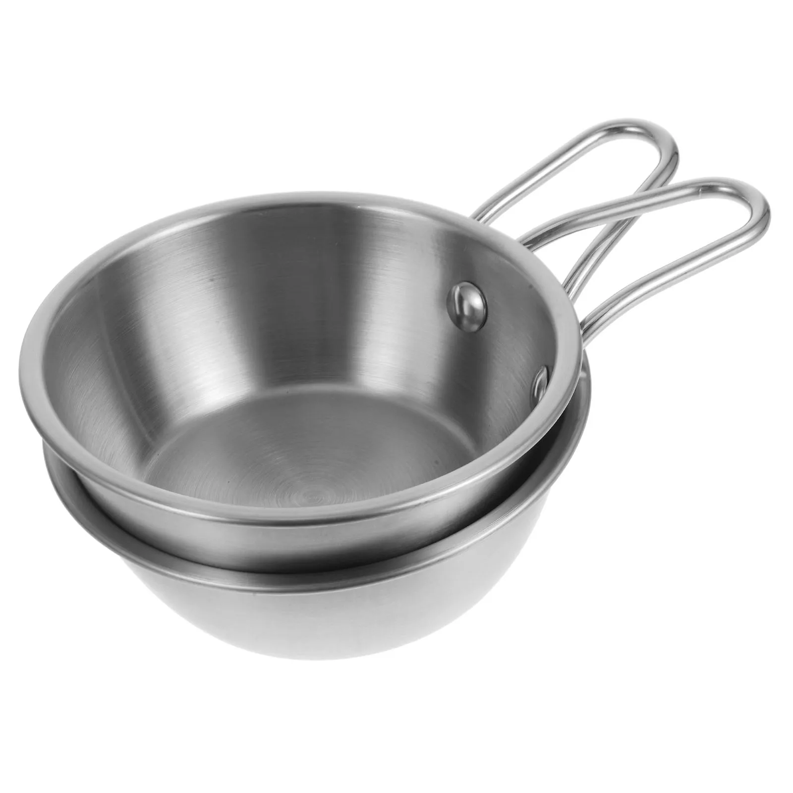 

2pcs Single Handle Condiment Bowl Stainless Steel Korean Style Rice Small Cuisine Bowl Microwaveable Lightweight