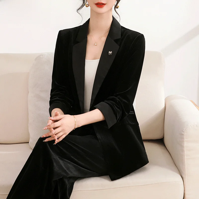 

Ele Lady Brand Women's Suit Set Autumn Faion Loose Fit Long Pants Two-Piece Ensemble Regular Sve Button Closure