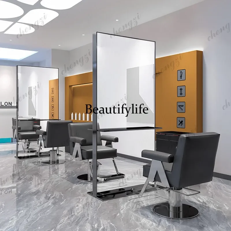 DD182Hair salon single and double-sided barber shop hair cutting floor mirror hair salon special, mirror table