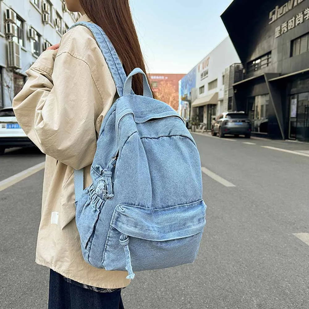 

Personalized Embroidered Washed Denim Canvas Bag,Simple Versatile Large Capacity Campus Backpack,Custom Birthday Gift Travel Bag