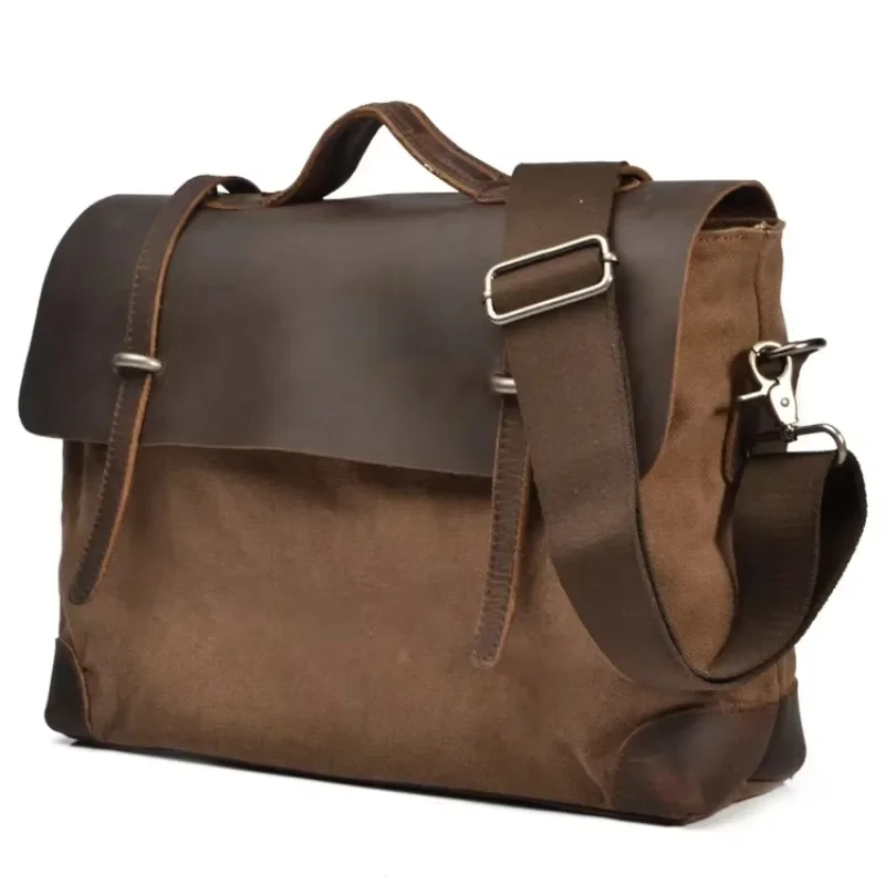 Vintage Leather Canvas Men's Shoulder Bag