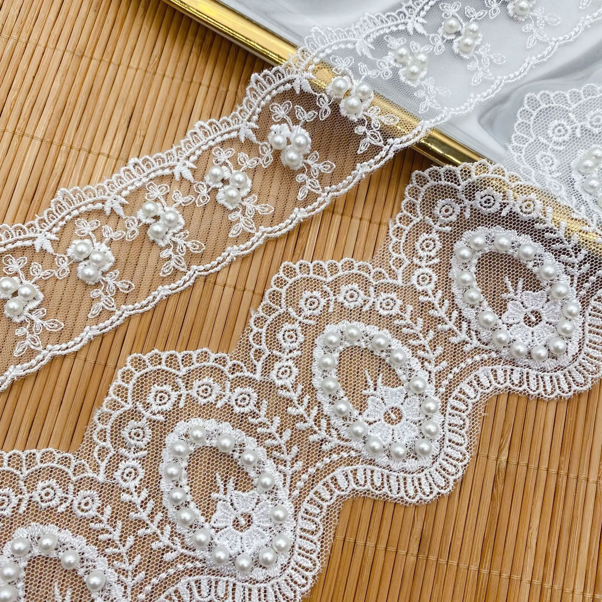 

2026 new Embroidery beading lace accessories mesh double-sided curtain accessories clothing accessories lace pearls