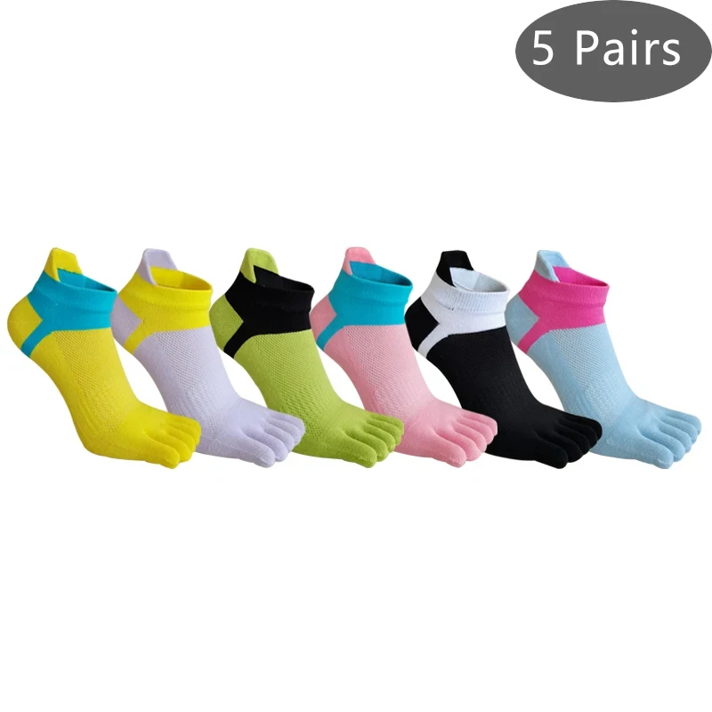 5 Pairs Summer 5 Finger Socks No Show Woman Girl Cotton Mesh Breathable Deodorant Invisible Toes Harajuku Ankle Socks Fashion