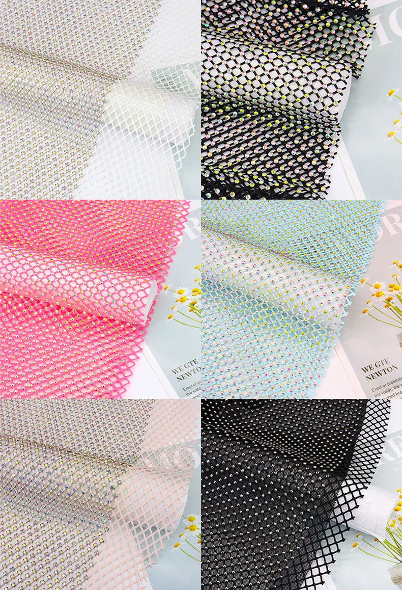 5 Yards Strass-Netzstoff Kristall Glitzernder Dehnbarer Funkelnder Lochmuster-Netzstoff DIY Kleidung Taschenherstellung Dekoration – Detail 4
