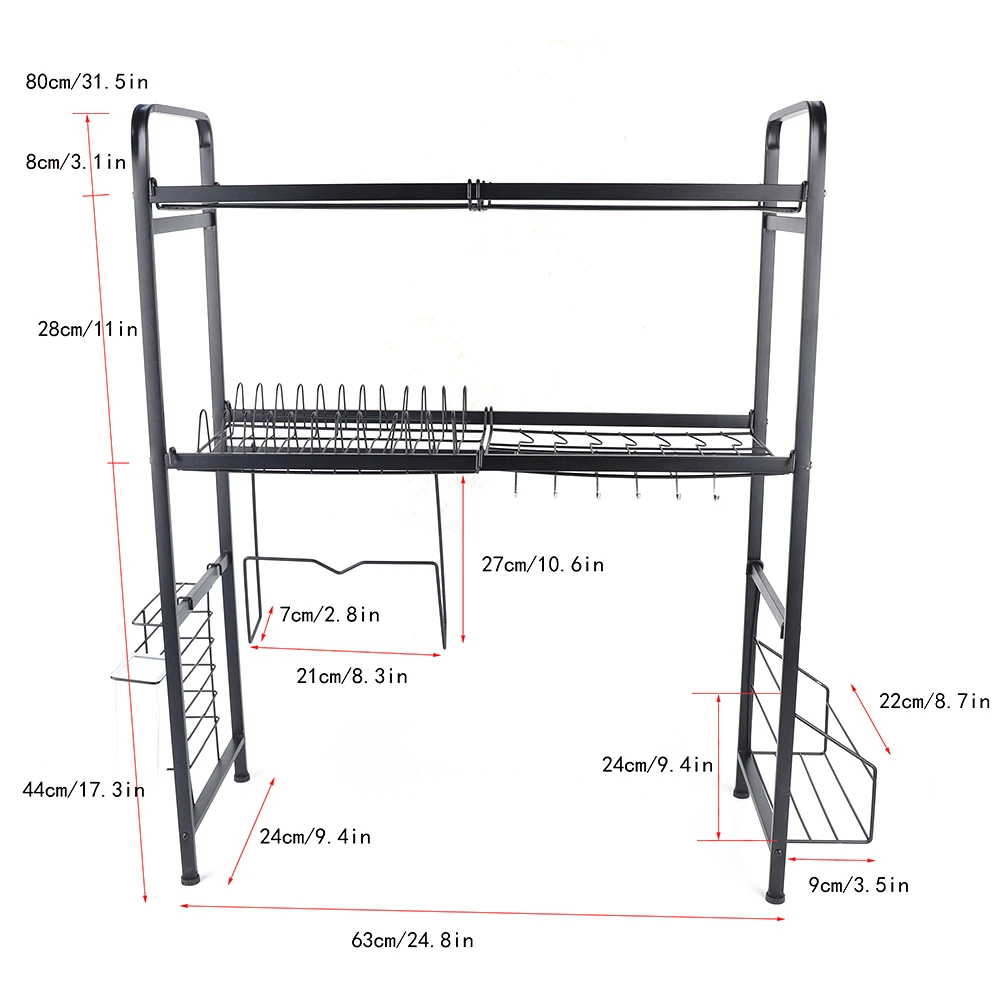 Kitchen Rack, Drying Rack for Kitchen Counter, Double Layer Stainless Steel 65cm Space Saving Large Capacity Organizer for Dish Bowl Utensil view 3