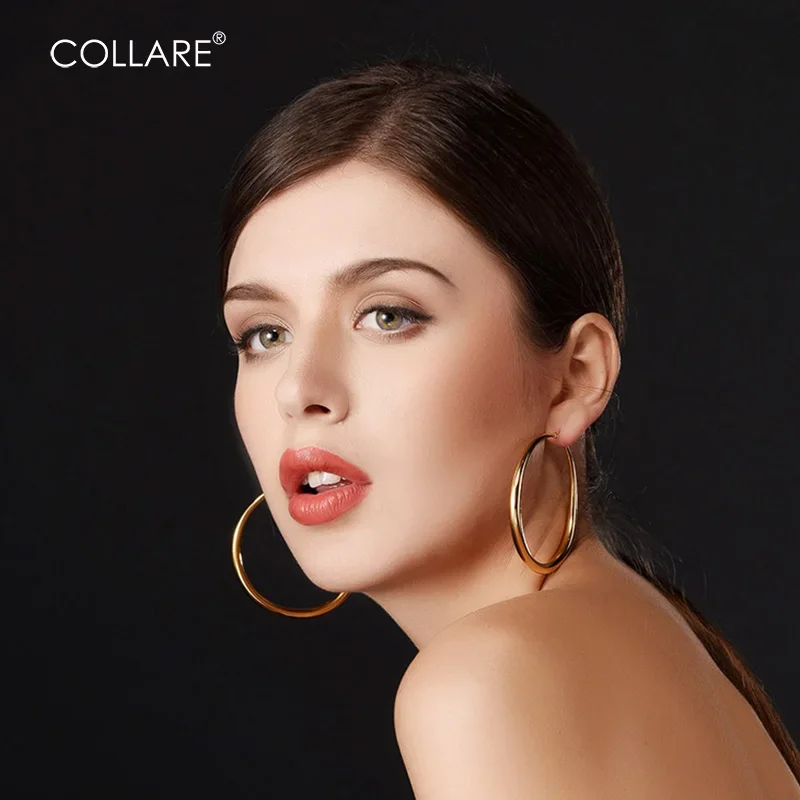 ChainsPro Big Hoop Earrings For Women Stainless Steel Never Fade Gold Color Wedding Accessories Simple Fashion Jewelry E410