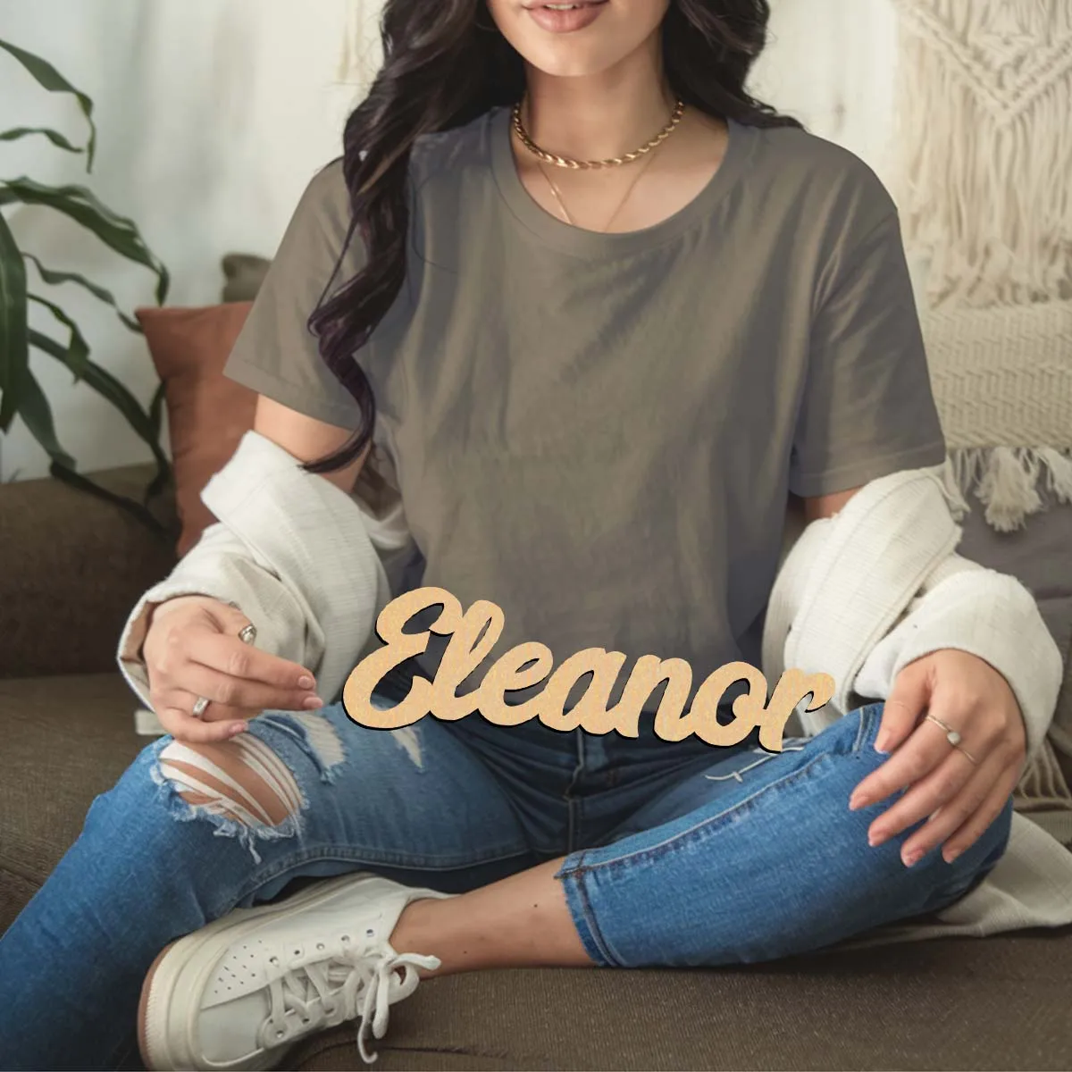 1개 사랑스러운 엘레노어 예시 맞춤형 텍스트 나무 장식 나무 간판 목재 소재 웨딩.발렌타인데이 장식