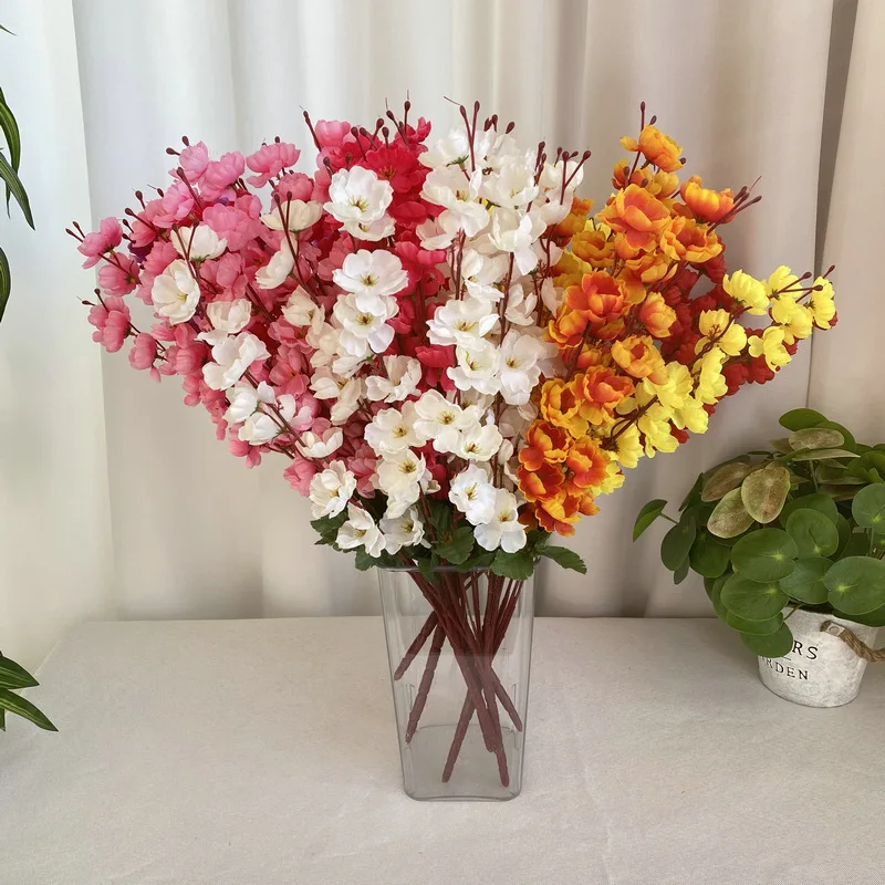 Fiori Simulati Seta Fiore Di Pesco Pianta Decorazione Del Soggiorno Fiore Finto Viola Artificiale 9 Forchette Fiori Di Pesco Ramo