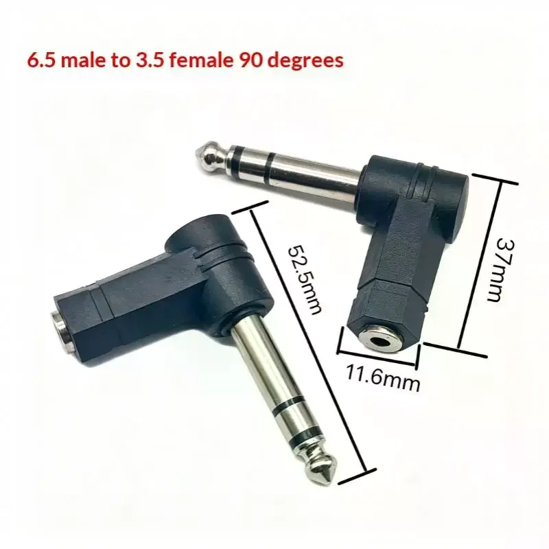 1Pcs AV Earphone Microphone Audio Adapter 6.35 To 3.5 Plug Converter 6.5 To 3.5 Male To Female Bend 90°