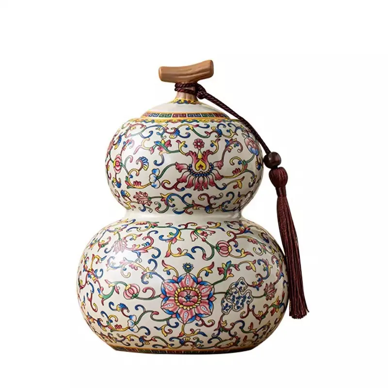 LMM,Ru kiln twisted lotus tea can ceramic sealed can Fulu gourd can large storage tank 2