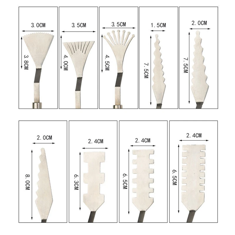 Set di raschietti per Palette in acciaio inossidabile da 9 pezzi Set di raschietti per tavolozza spatola Set di raschietti per miscelazione di coltelli per pittura