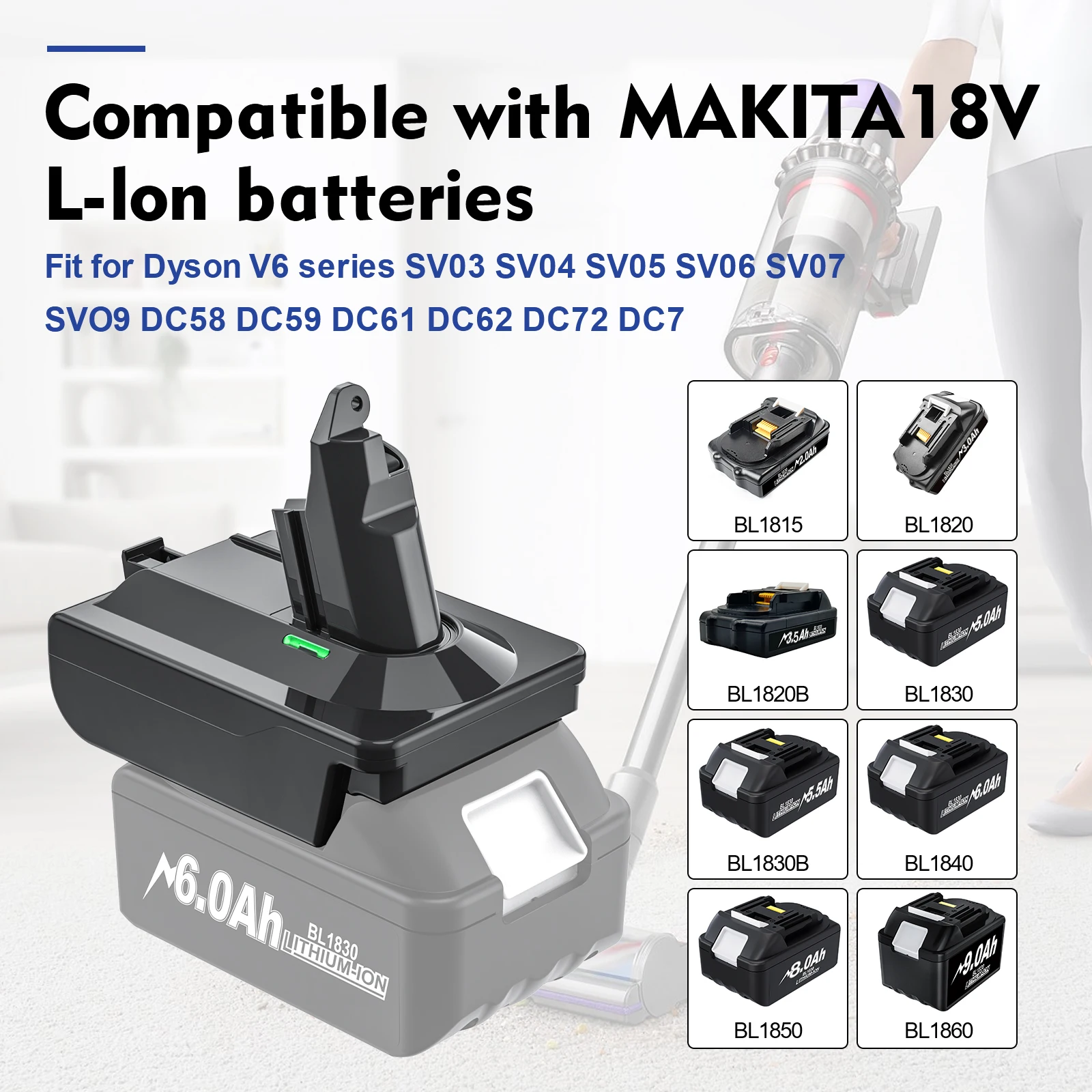 V6 Battery Adapter Li-ion Battery Convert To For Dyson V6 SV03 SV04 SV09 DC62 DC59 VacuumCleaner for Makita/Dewalt/Milwauke 18V