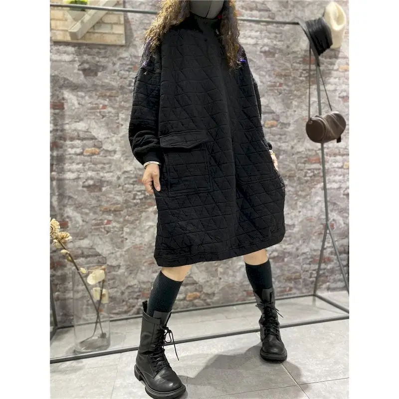 Quilted Pullovers Coat Women Fashion Diamond Check Mid-length Pullover Autumn Winter Trend Vintage Tops Thickened Cotton Coats