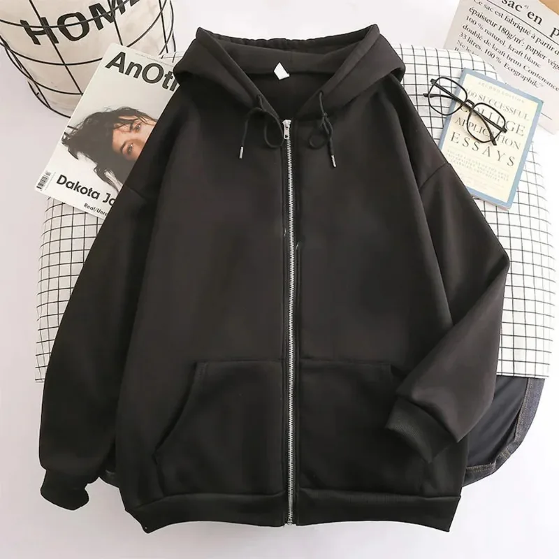 

Мужская толстовка с капюшоном High Street, однотонная свободная куртка на молнии с длинным рукавом, пальто, повседневная толстовка с капюшоном Y2K, модная уличная одежда