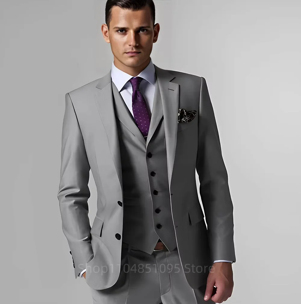 

Wedding Men Suits with Vintage Notch Lapel Solid Men‘s Suits Slim Fit Single Breasted Blazer Vest Pants Formal Business 3 Pieces
