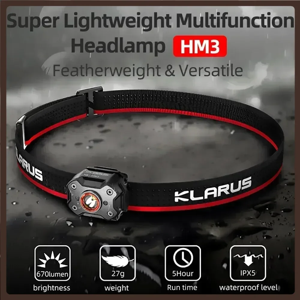 Klarus HM3 Headlamp Portable Mini Micro USB Rechargeable Head Flashlight LED Head Light for Fishing Camping Torch Headlights