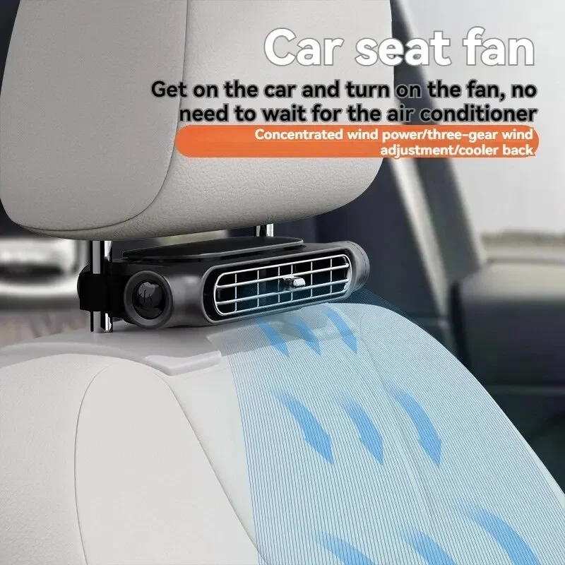 Car Headrest Cooling Air Fan 3 Speeds Adjustable Seat Headrest Fan USB Powered Car Seat Cooling Fan Summer Car Accessories