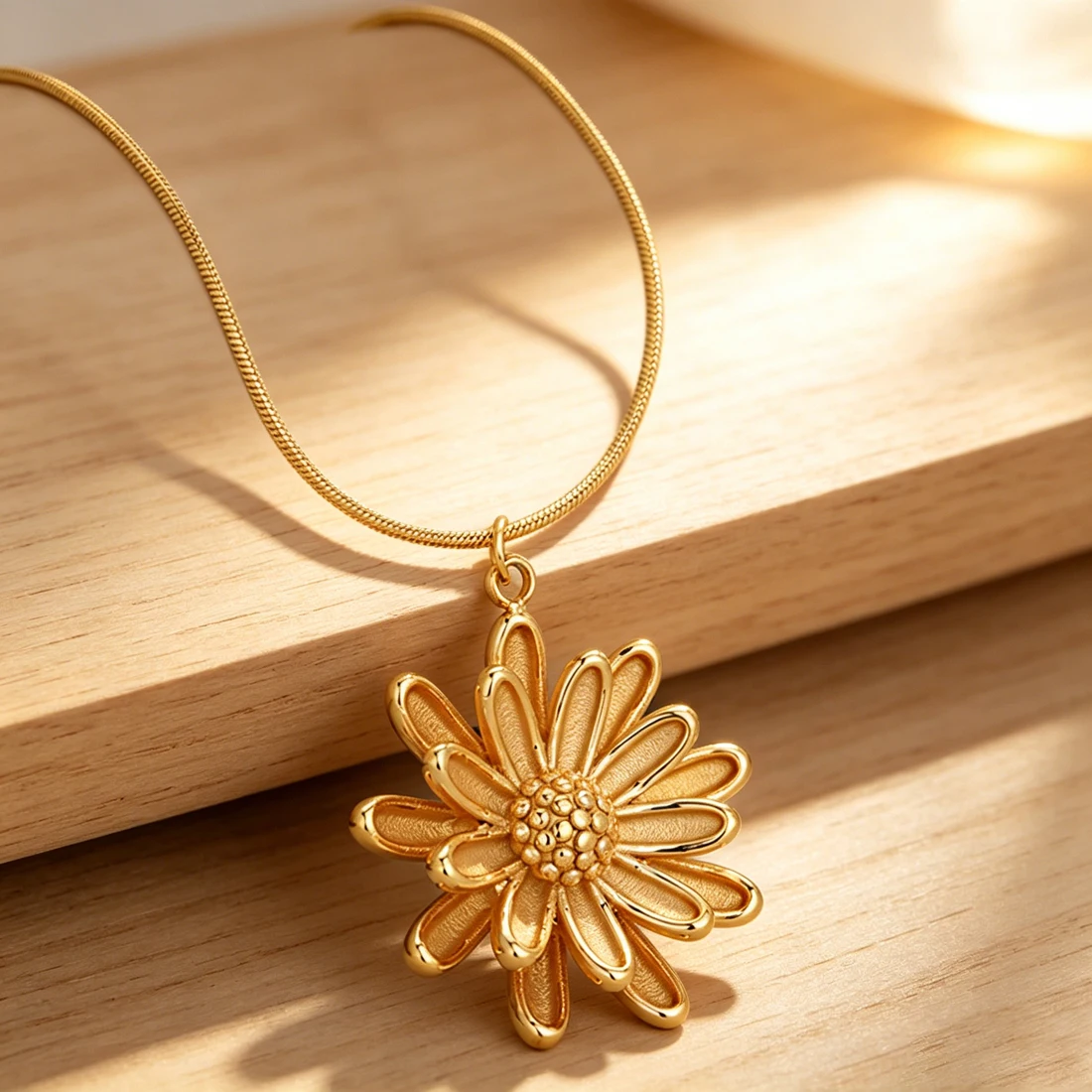 3D Embossed Daisy Floral Pendant Snake Chain Necklace Stainless Steel Vintage Stereo Daily Minimalist Boho Neck Jewelry Gift