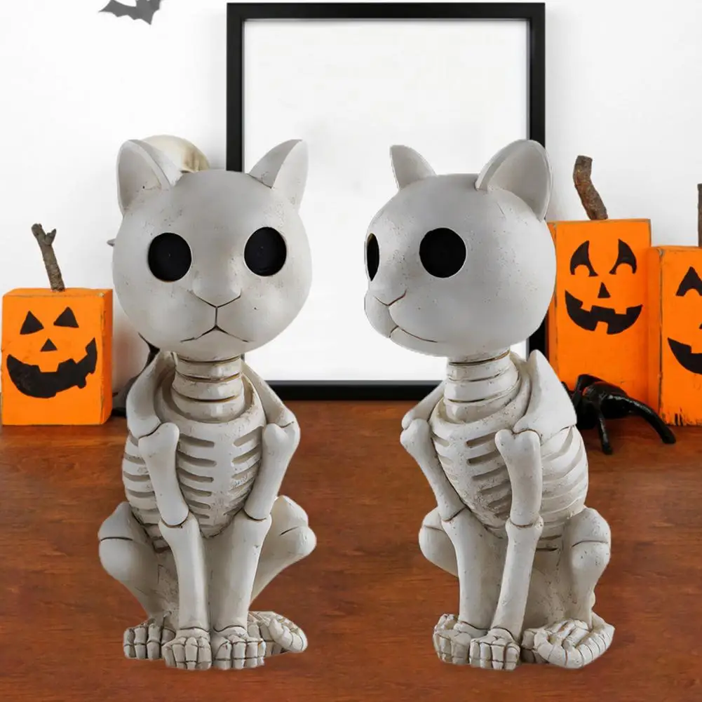 Unique Artistic Ornament Spooky Halloween Skeleton Cat Bones Ornaments for Home Decor Realistic Resin Bone Sculpture for Indoor